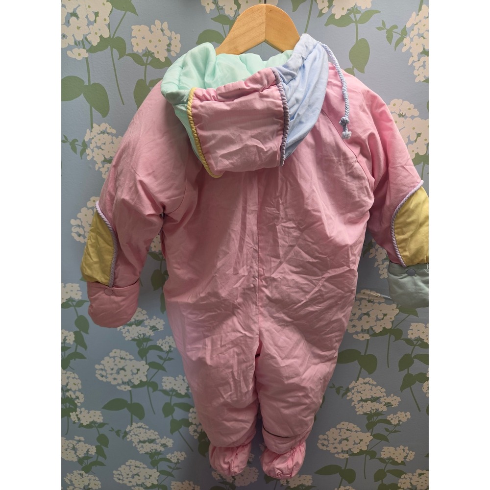 Vintage Arctic Racer Pastel Colorblock Heart Snowsuit Bunting Pink 24M - Picture 4 of 4
